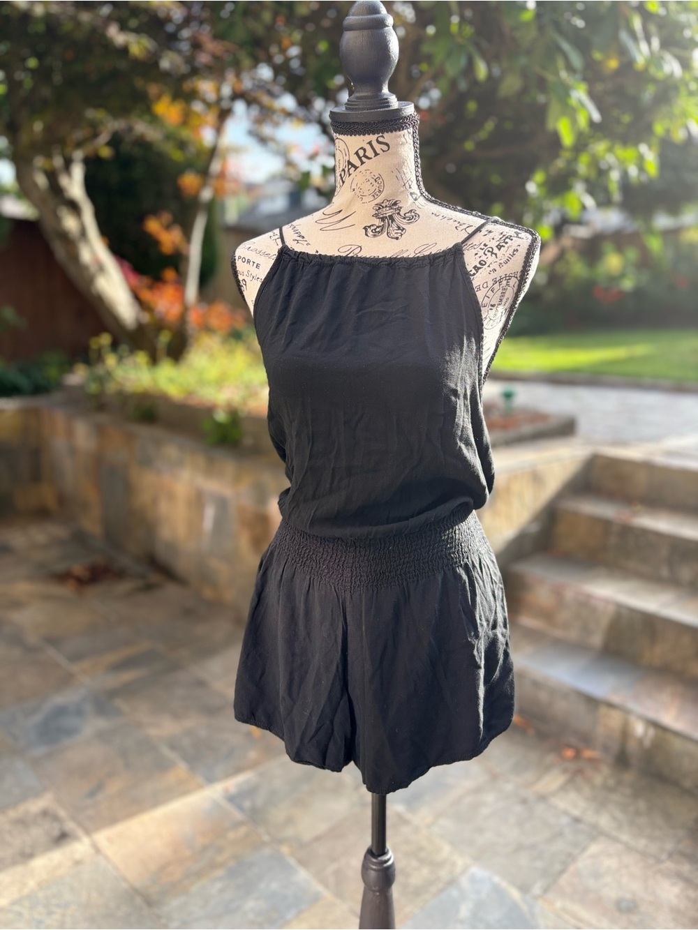 Brandy Melville Black Sleeveless Romper with Smocked Waist - One Size
